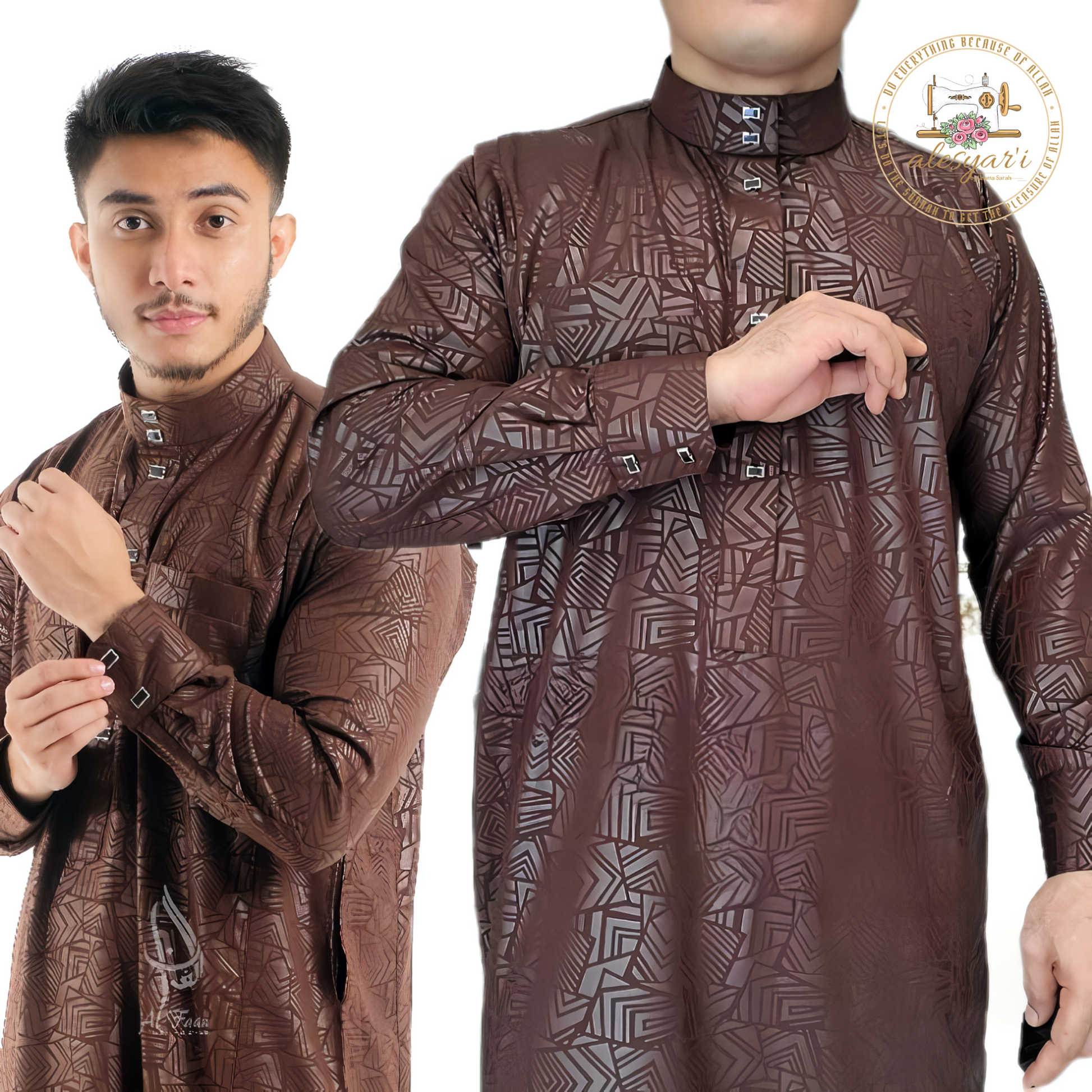 Alesyari Shop I 2024 Muslim Men Jubba Thobe Solid Color Patchwork Robe Saudi Shirt Stand Collar Islamic Arabic Kaftan Men Abaya