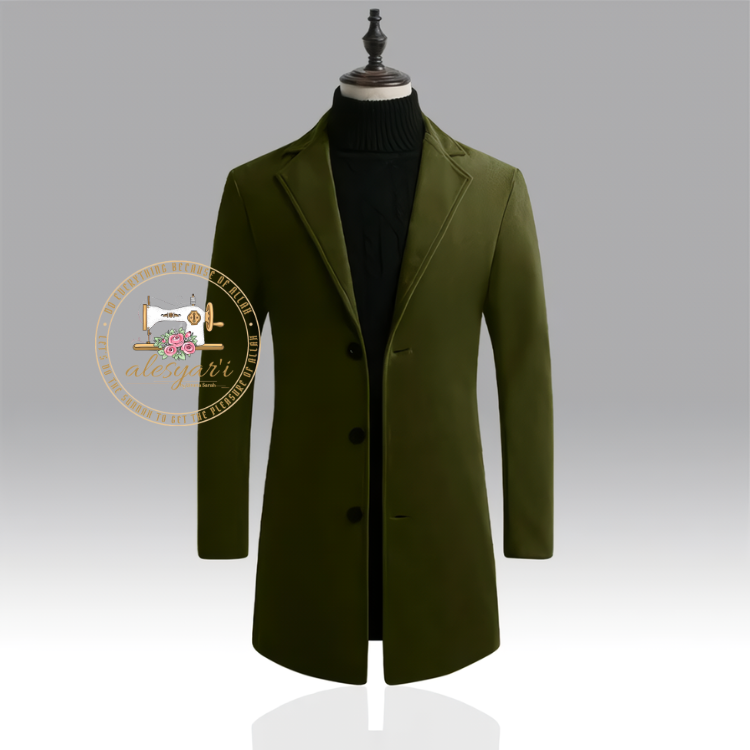 Alesyari Shop I Spring Autumn 2023: New Wool Blend Pure Color Long Cotton Coat - Slim Fit Windbreaker Jacket for Casual Business Fashion in Men's Clothing