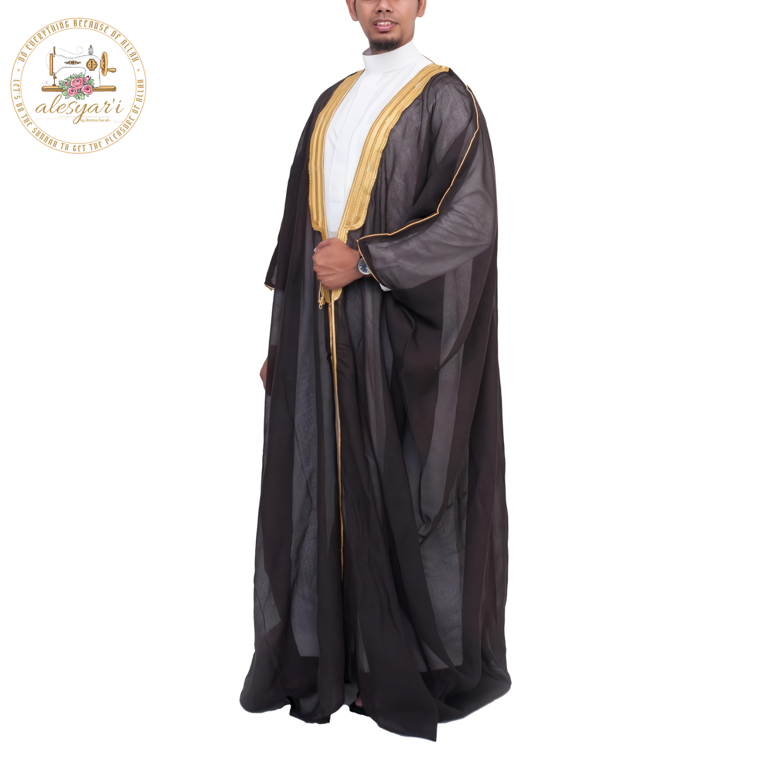 Alesyari Shop I Outer Jubba Men Islamic Jubba Thobe Long Sleeve Robe Saudi Arab Kaftan Long Jubba Thobe Hombre Muslim Men Abaya Clothing