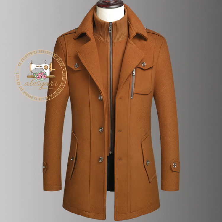 Alesyar'i Shop I Men's Travel Coat with Double Collar, Zipper, and Buttons for a Stylish All-Match Look