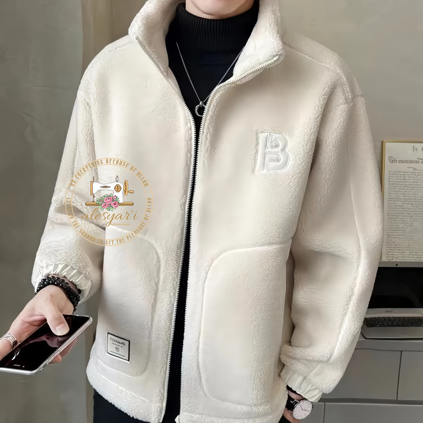 Alesyari Shop I Luxurious Streetwear Style: Men's Winter Polar Fleece Jacket - Solid Color, Loose Fit, and Warm Comfort