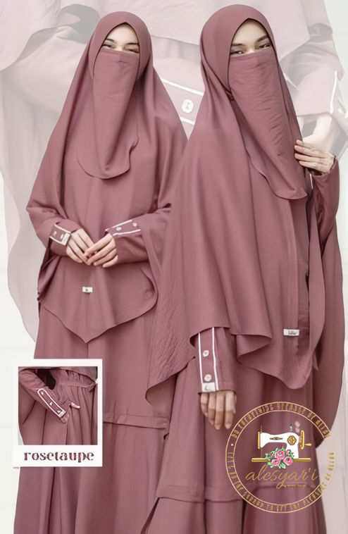 Alesyari Shop I Eid Muslim Women's 2-Piece Set: Long Abaya Dress with Khimar, Prayer Hijab, and Ramadan Kaftan Jumbo Veil Set