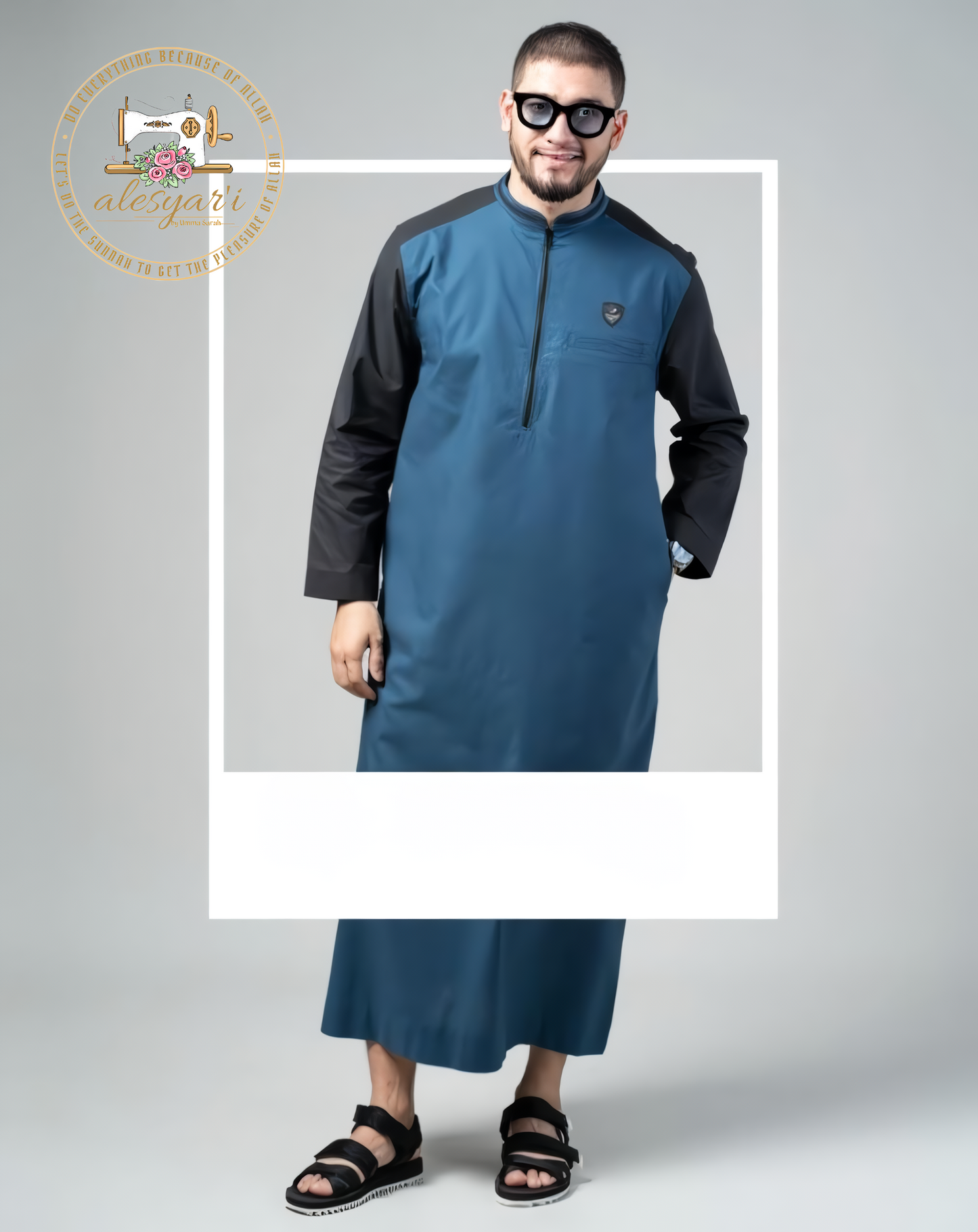 Alesyari Shop I Stylish Oxford Two-Tone Casual Robe for Men The Ideal Islamic Attire for Prayers