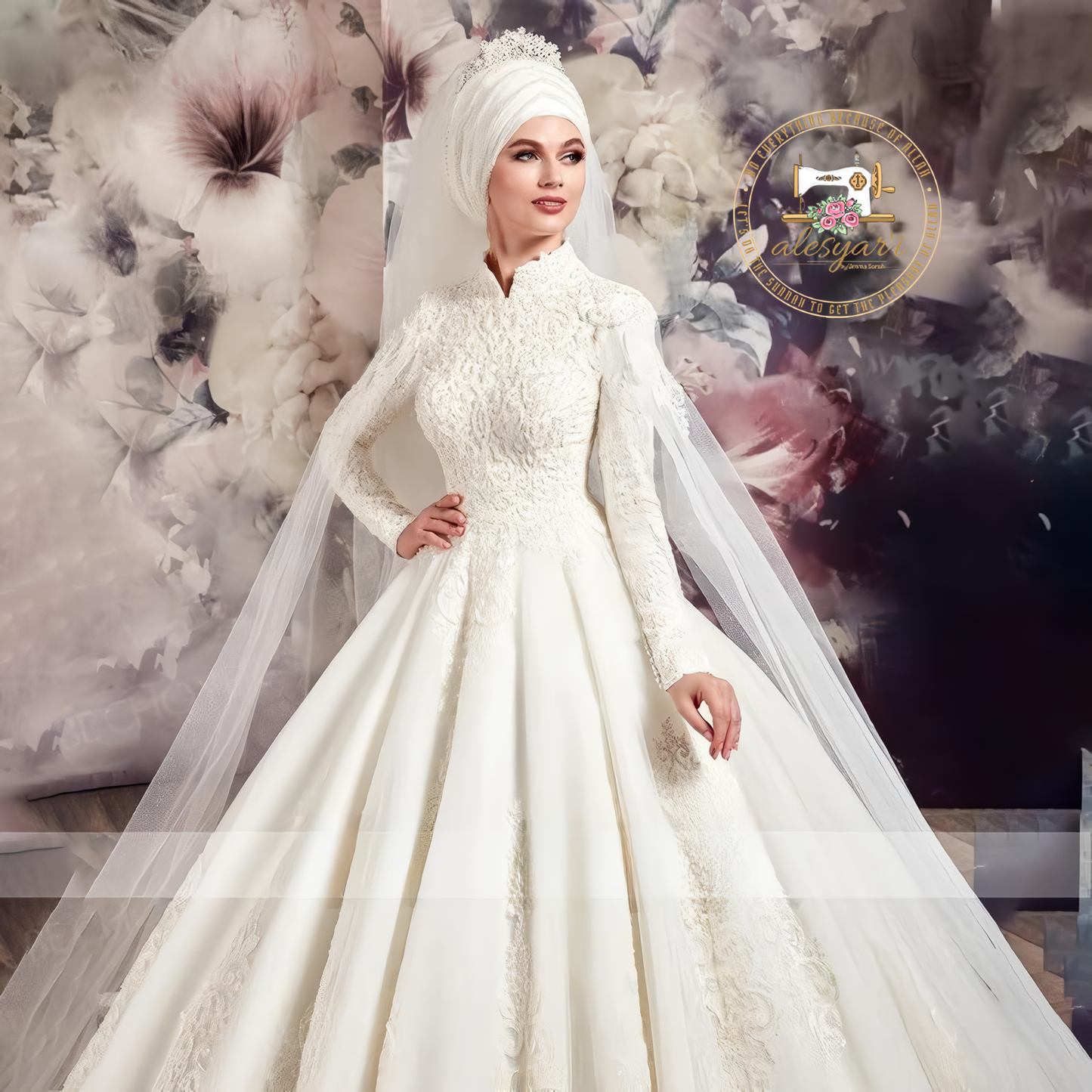 Alesyari Shop I Long Sleeve Wedding Dress with Beaded Appliques and 2-in-1 Detachable Ball Gown, Fit for a Princess Bride