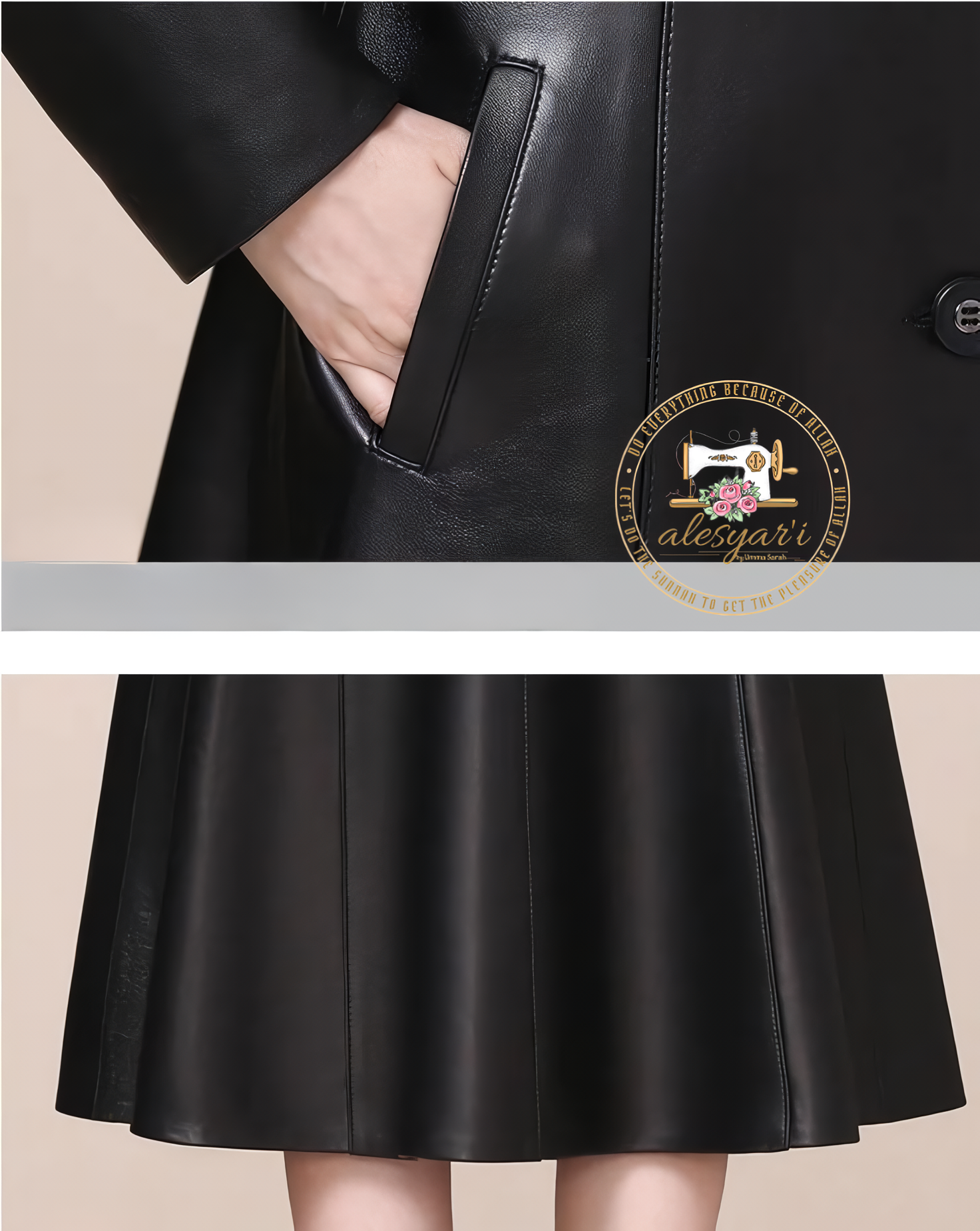 Alesyari Shop I Elegance Unveiled: Embrace Spring and Autumn in Our Long Black Soft Faux Leather Coat – A Stunning Jacket for Women