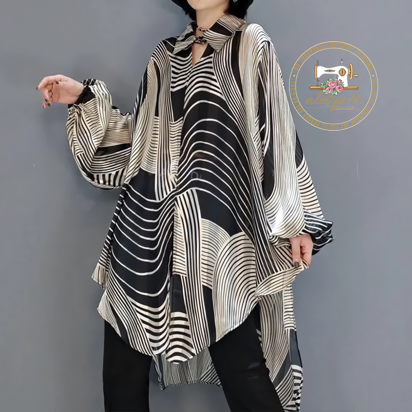 Alesyari Shop I Chic Summer Vibes: Women's Oversized Chiffon Striped Blouse – Effortlessly Stylish for Holidays and Casual Sun-soaked Days