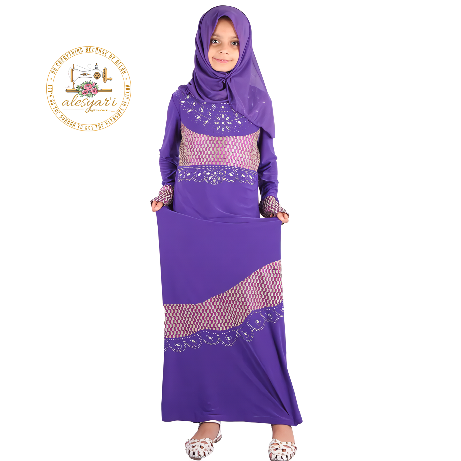 Alesyari Shop I Chic 2-Piece Muslim Dress Set for Girls Ramadan Abayas with Abaya Hijab, Ideal Islamic Clothing for Prayer