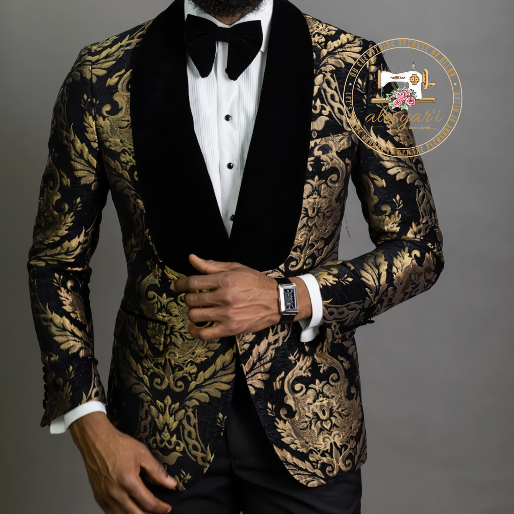 Alesyari Shop I Floral Jacquard Blazer for Men Prom African Fashion Slim Fit with Velvet Shawl Lapel Male Suit Jacket for Wedding Groom Tuxedo