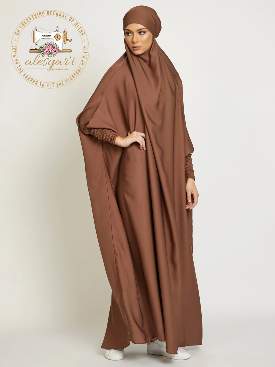 Alesyari Shop I Muslim Women's Praying Gown: Abaya with Smocked Sleeves - Modest Islamic Attire in Elegant Black, Combining Dubai, Saudi, and Turkish Styles