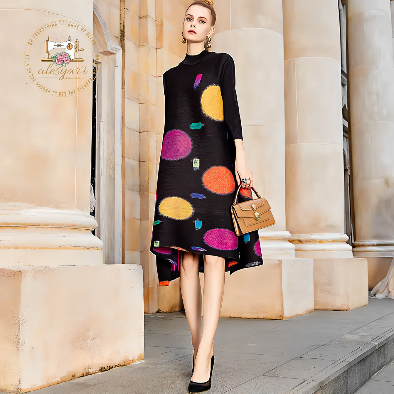 Alesyar'i Shop I European Elegance: Wave Point Printed Dress for Spring and Autumn 2024