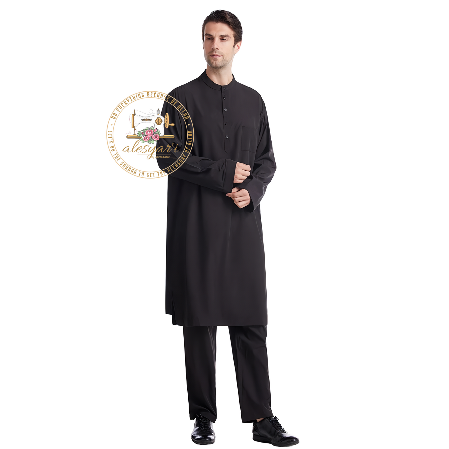 Saudi Jubba Thobe Thoub Set: 2-Piece Kaftan Suit with Long Pants – Traditional Arabic Islamic Muslim Robe for Men's Clothing in Dubai Style