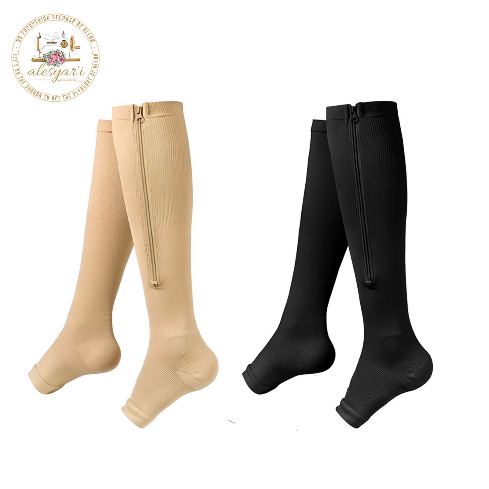 Alesyar'i Shop I Zipper Compression Socks: Calf Knee High Stocking for Medical Nursing, Walking, Running, Hiking, and Sports