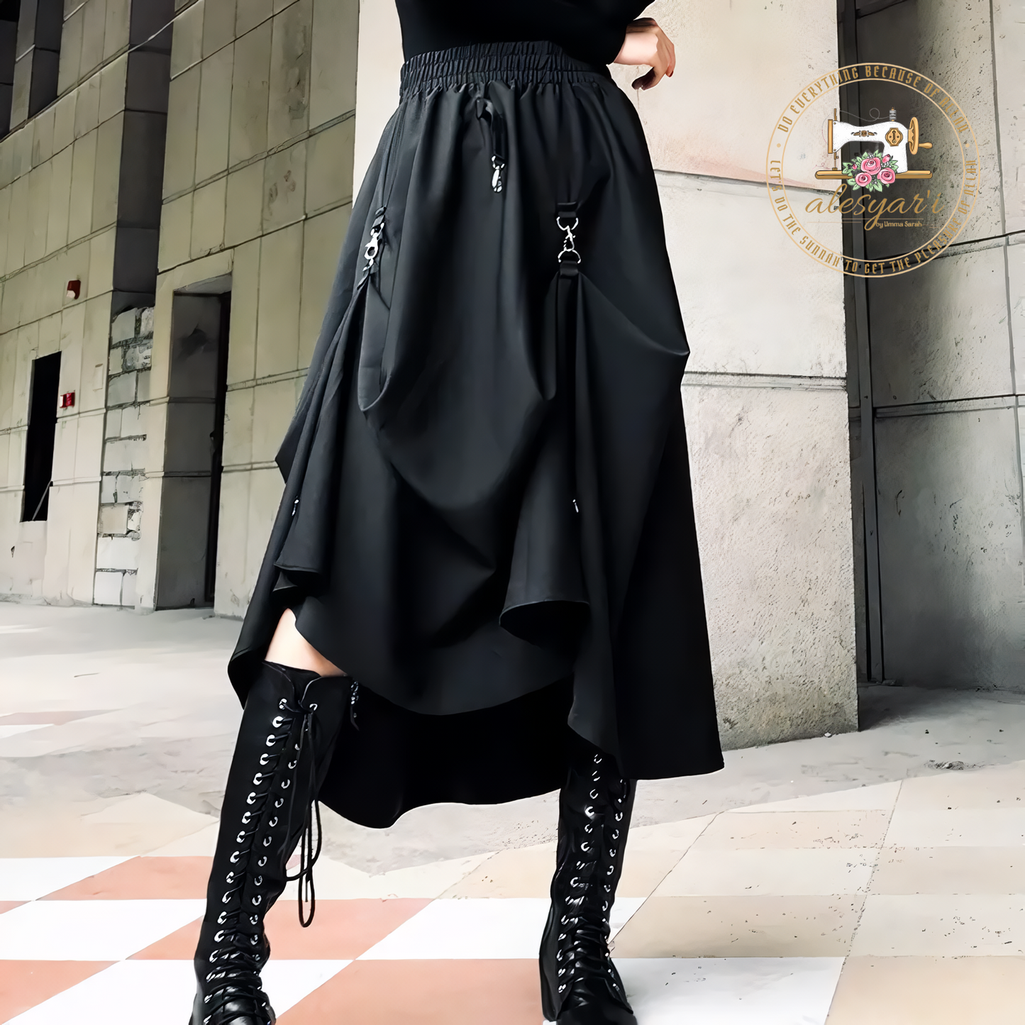 Alesyar'i Shop I Harajuku Punk Elegance: High Waist Splicing Buckle Irregular Gothic Skirt for Streetwear Statement