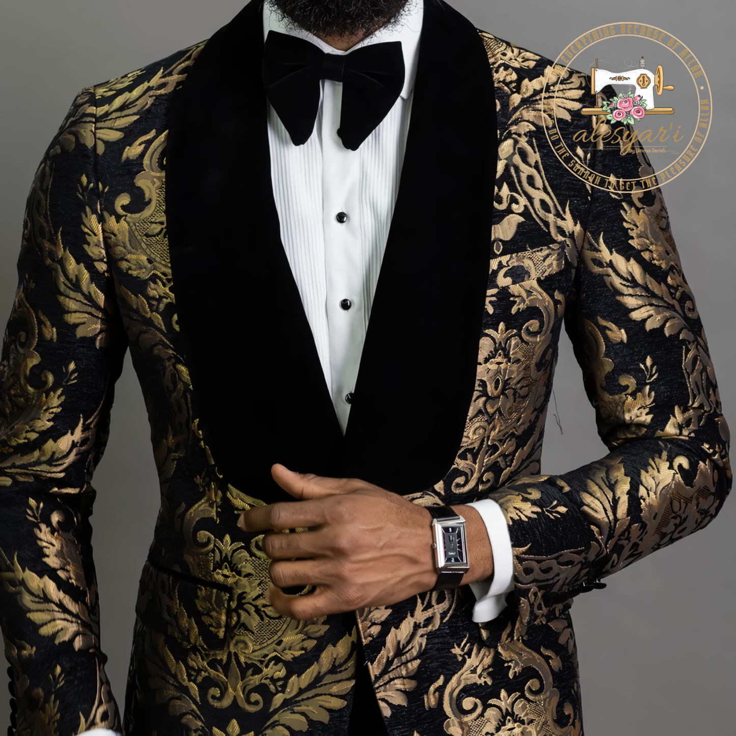 Alesyari Shop I Floral Jacquard Blazer for Men Prom African Fashion Slim Fit with Velvet Shawl Lapel Male Suit Jacket for Wedding Groom Tuxedo