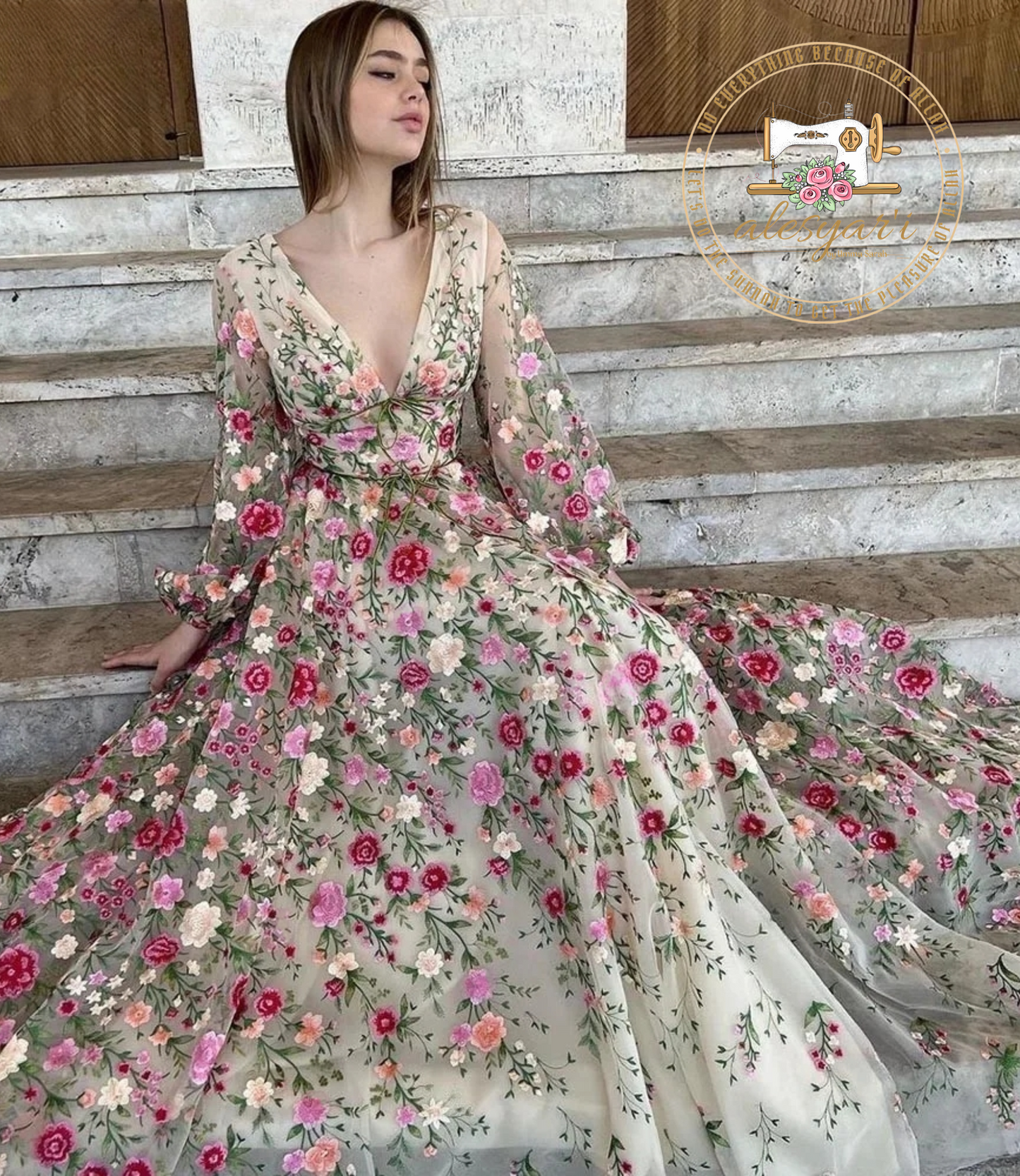 Alesyari Shop I 2024 Prom Dresses: Floral Reverie Ball Gowns, Sweet 3D Floral Prom Gowns, and A-line Party Dresses with Flared Sleeves