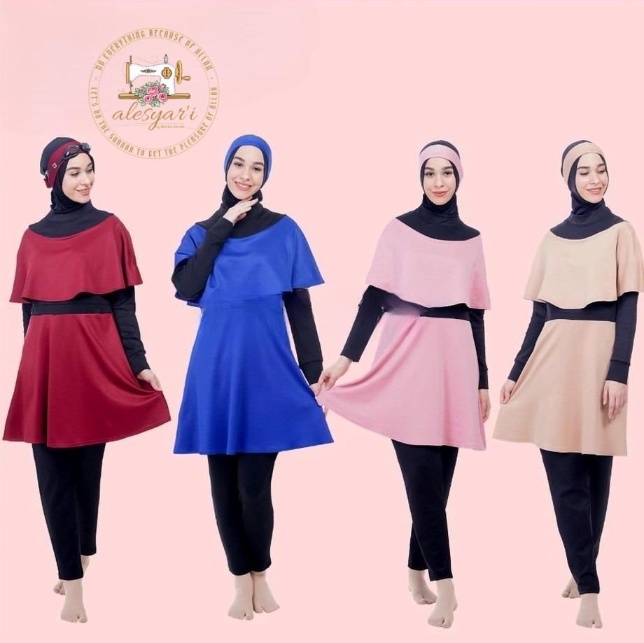 Alesyari Shop  I Dive into Style with our Original Scuba Fabric Swimsuit Featuring Chest Layer and Skirt Overall Jumpsuit Design for Muslim Women