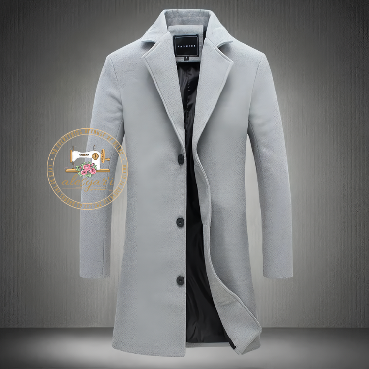 Alesyari Shop I Spring Autumn 2023: New Wool Blend Pure Color Long Cotton Coat - Slim Fit Windbreaker Jacket for Casual Business Fashion in Men's Clothing