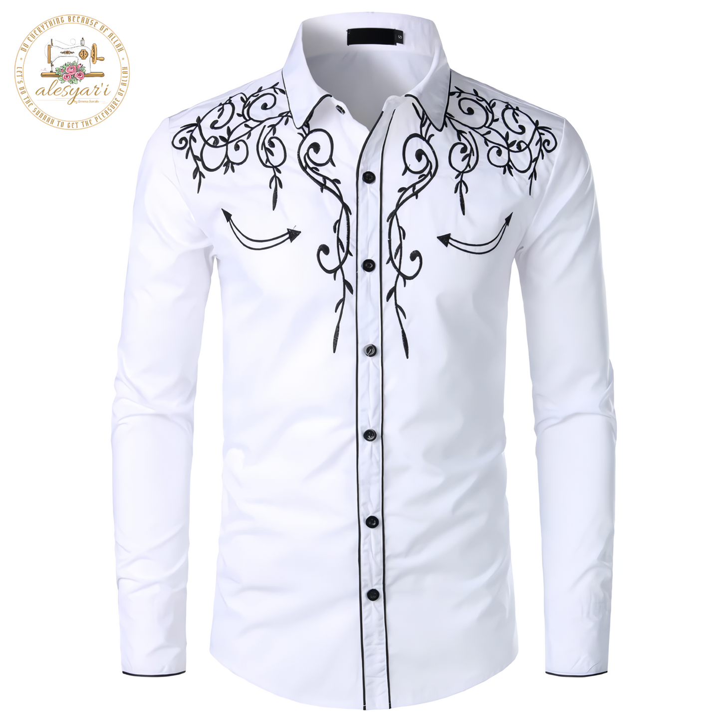 Alesyari Shop I 2024 Stylish Western Cowboy Shirt Men Brand Design Embroidery Slim Fit Casual Long Sleeve Shirts Mens Wedding Party Shirt for Male