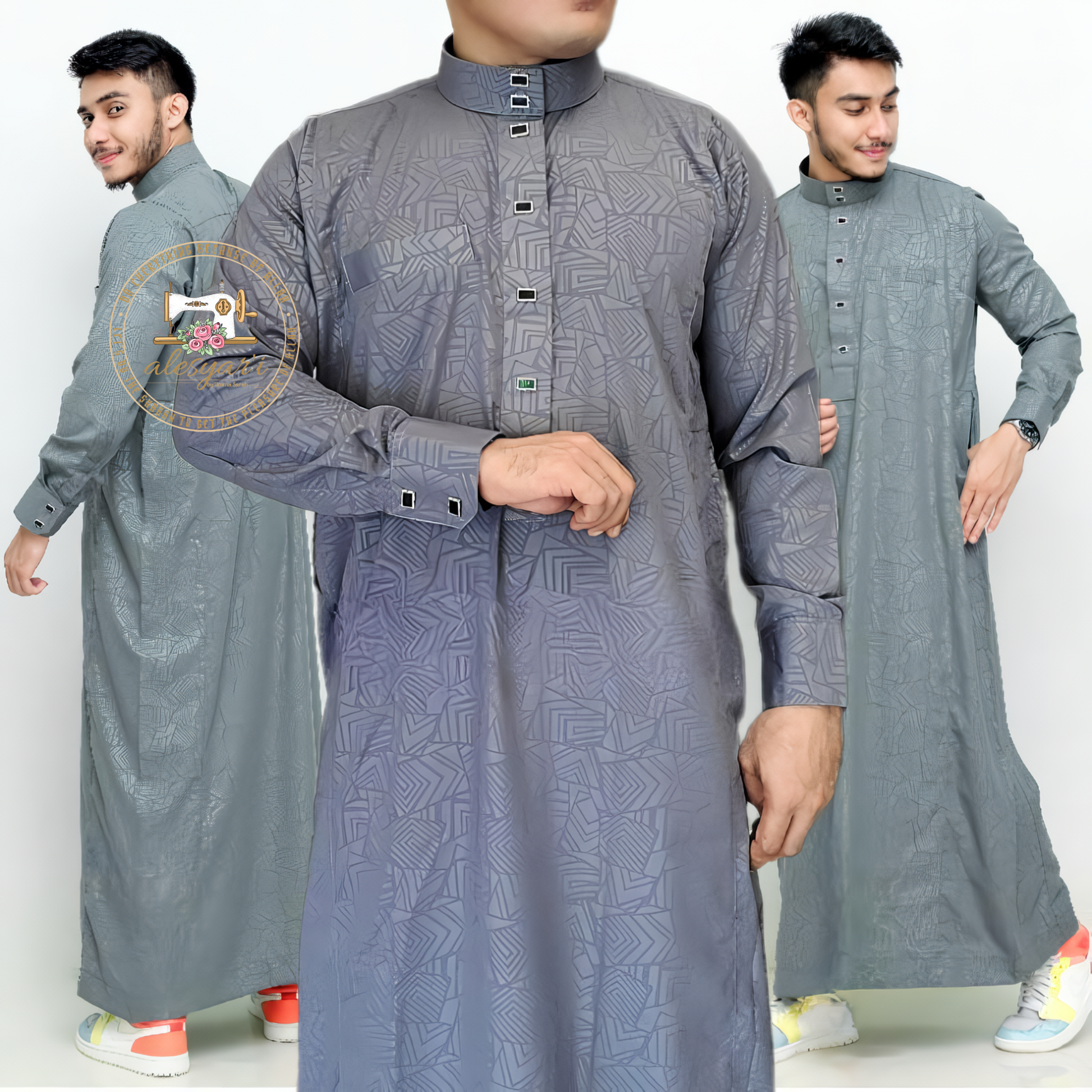 Alesyari Shop I 2024 Muslim Men Jubba Thobe Solid Color Patchwork Robe Saudi Shirt Stand Collar Islamic Arabic Kaftan Men Abaya