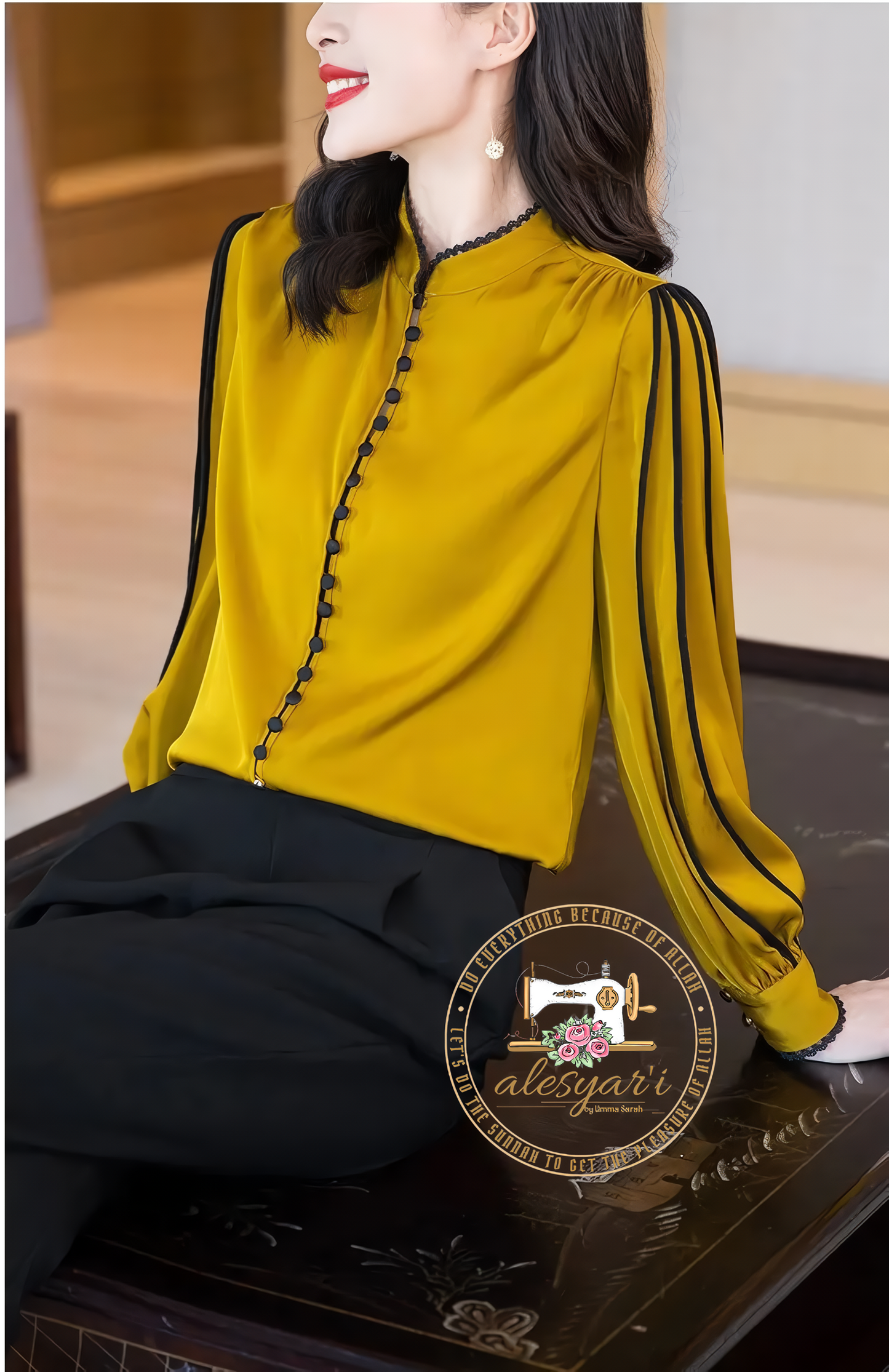 Chic Korean-Inspired Long Sleeve Silk Shirt in Yellow and Black: Elevate Your Casual Elegance for Spring and Autumn Fashion