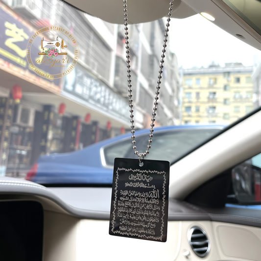 Alesyari Shop I Stainless Steel Car Pendant with Ayatul Kursi and Four Qul Suras on Both Sides