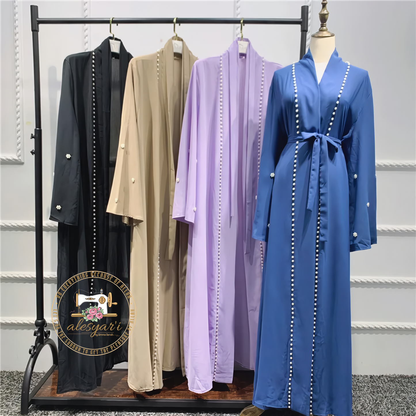 Alesyari Shop I Purple Majesty Luxurious Open-Front Muslim Abaya Kimono with Intricate Embellishments