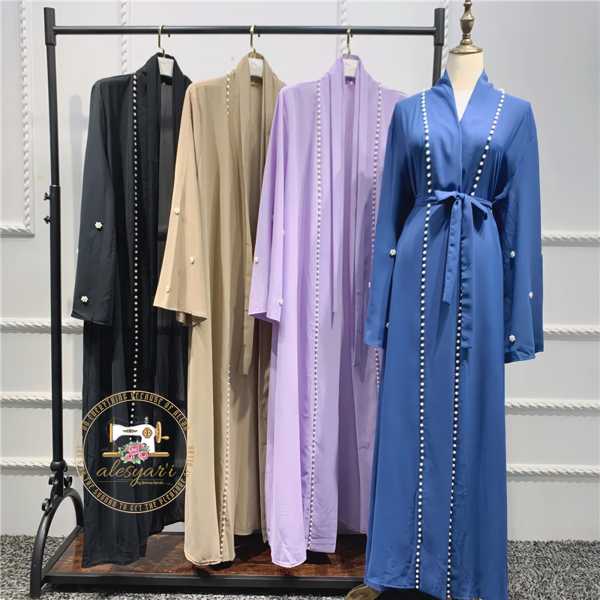 Alesyari Shop I Purple Majesty Luxurious Open-Front Muslim Abaya Kimono with Intricate Embellishments