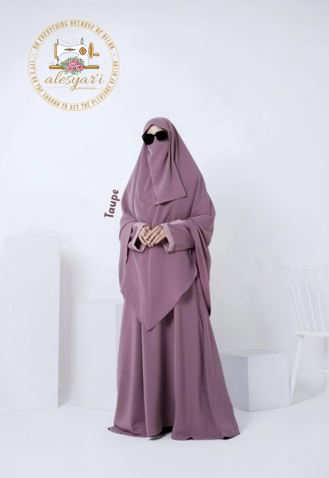 Alesyari Shop I Ramadan Eid women Elegance Modest Hijab Set with Khimar, Veil, and Plain Robe