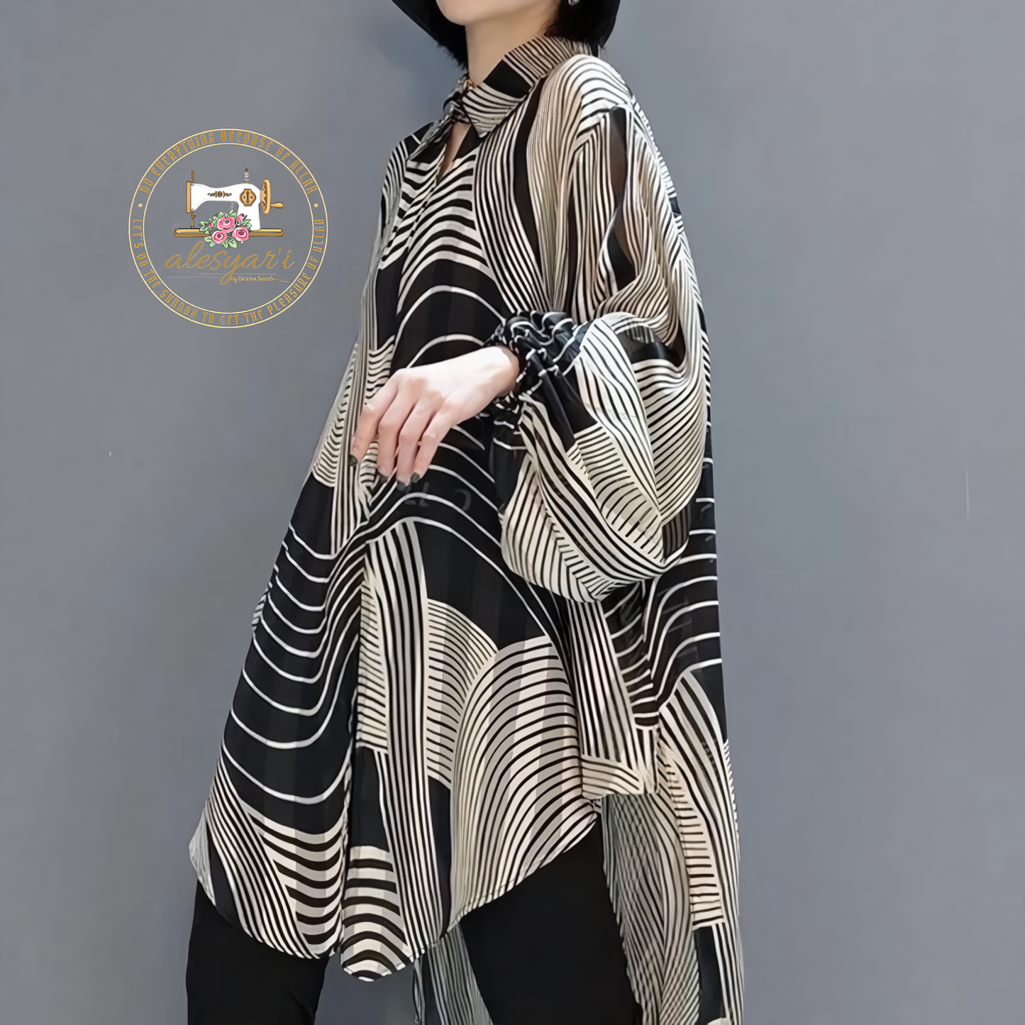 Alesyari Shop I Chic Summer Vibes: Women's Oversized Chiffon Striped Blouse – Effortlessly Stylish for Holidays and Casual Sun-soaked Days