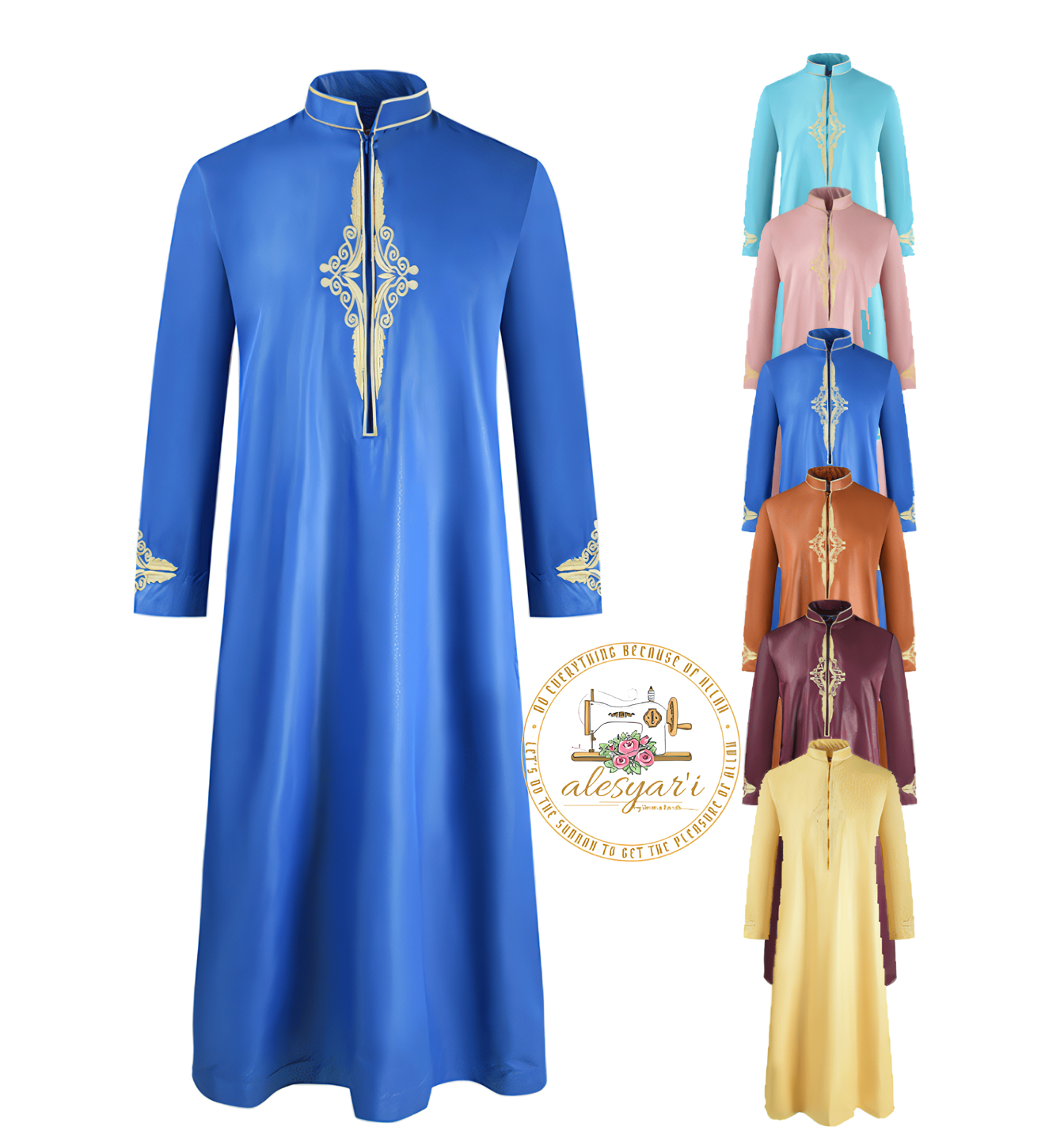 Alesyari Shop I Men's Loose-Fit Islamic Robes with Length Sleeves Elevate Your Wardrobe with Stylish Kaftans and Thobes