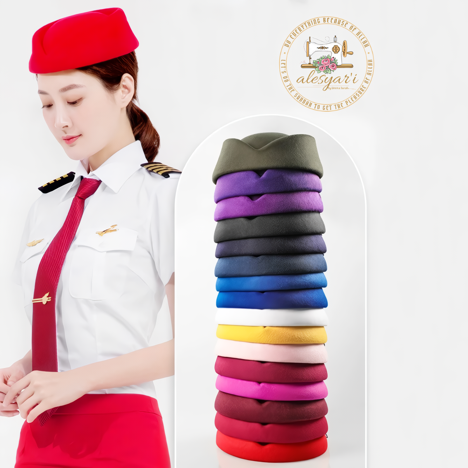 Alesyari Shop I Chic Solid-Colored Beret Caps Elevate Your Style with Air Hostess Cosplay in Sweet Business Uniform Live Shows