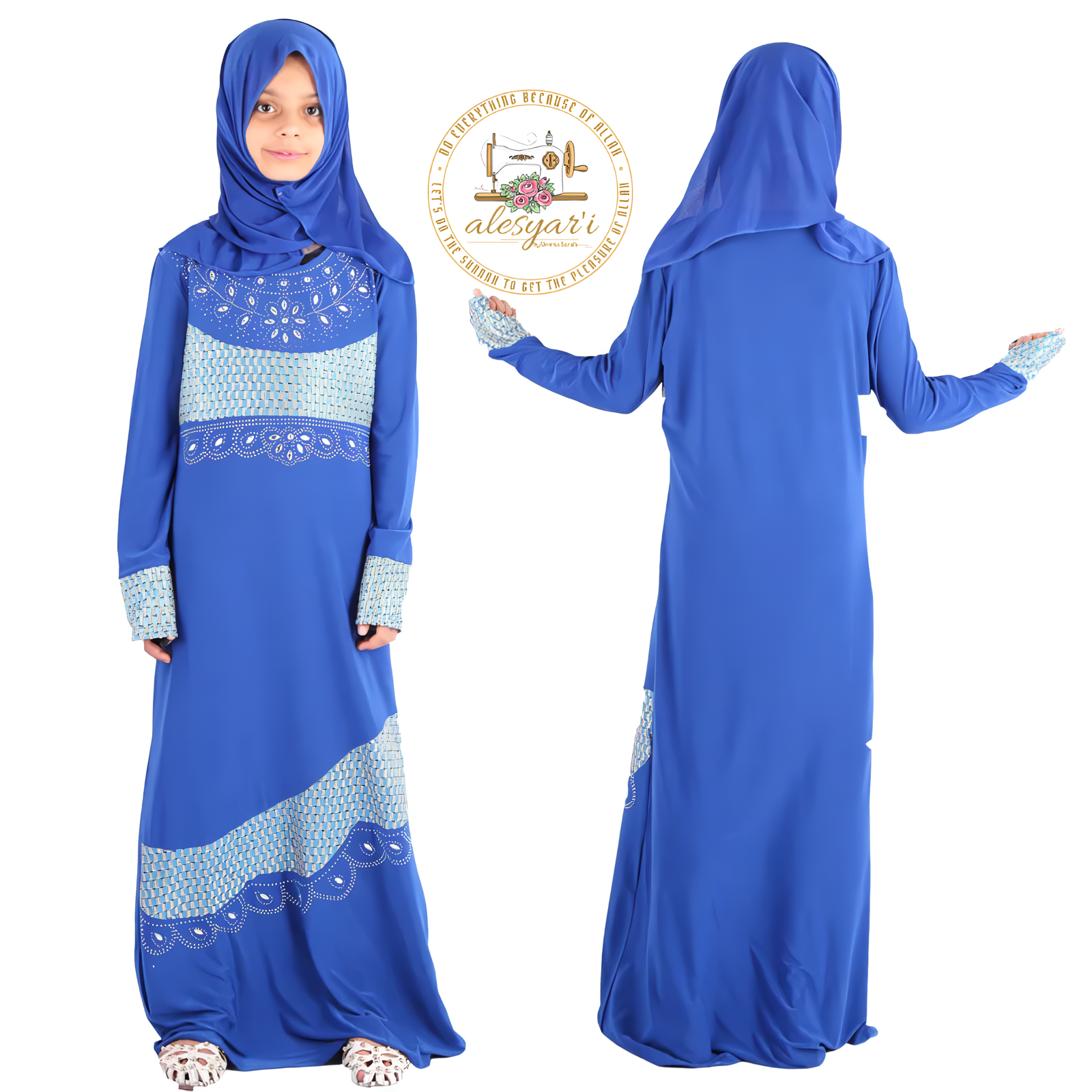 Alesyari Shop I Chic 2-Piece Muslim Dress Set for Girls Ramadan Abayas with Abaya Hijab, Ideal Islamic Clothing for Prayer