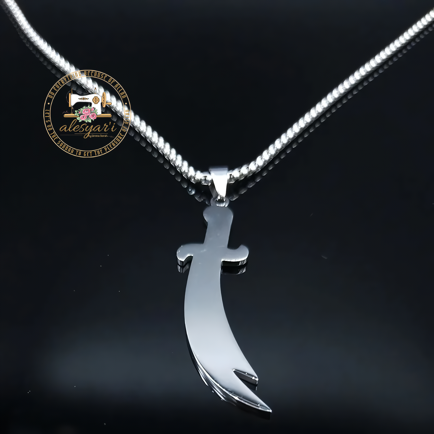 Alesyari Shop I Stainless Steel Arabic Sword Pendant Necklace - A Unique Statement in Islamic Jewelry