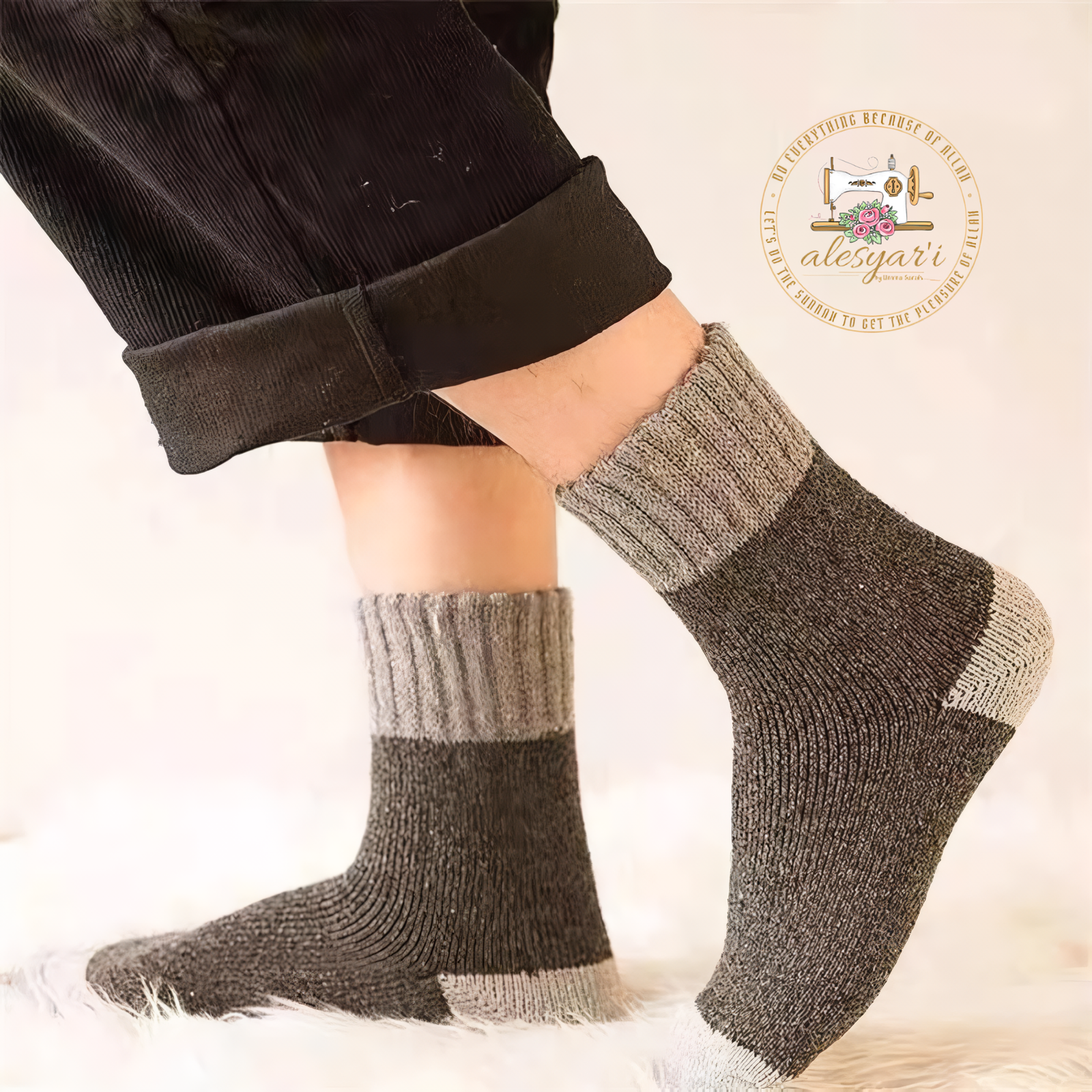 Alesyari Shop I Winter Bliss: 5 Pairs of High-Quality Thicken Wool Socks for Men – Cozy Towel Lining, Warmth, and Style in Every Step! Ideal Cotton Christmas Gift, Male Thermal Comfort in Sizes 38-45