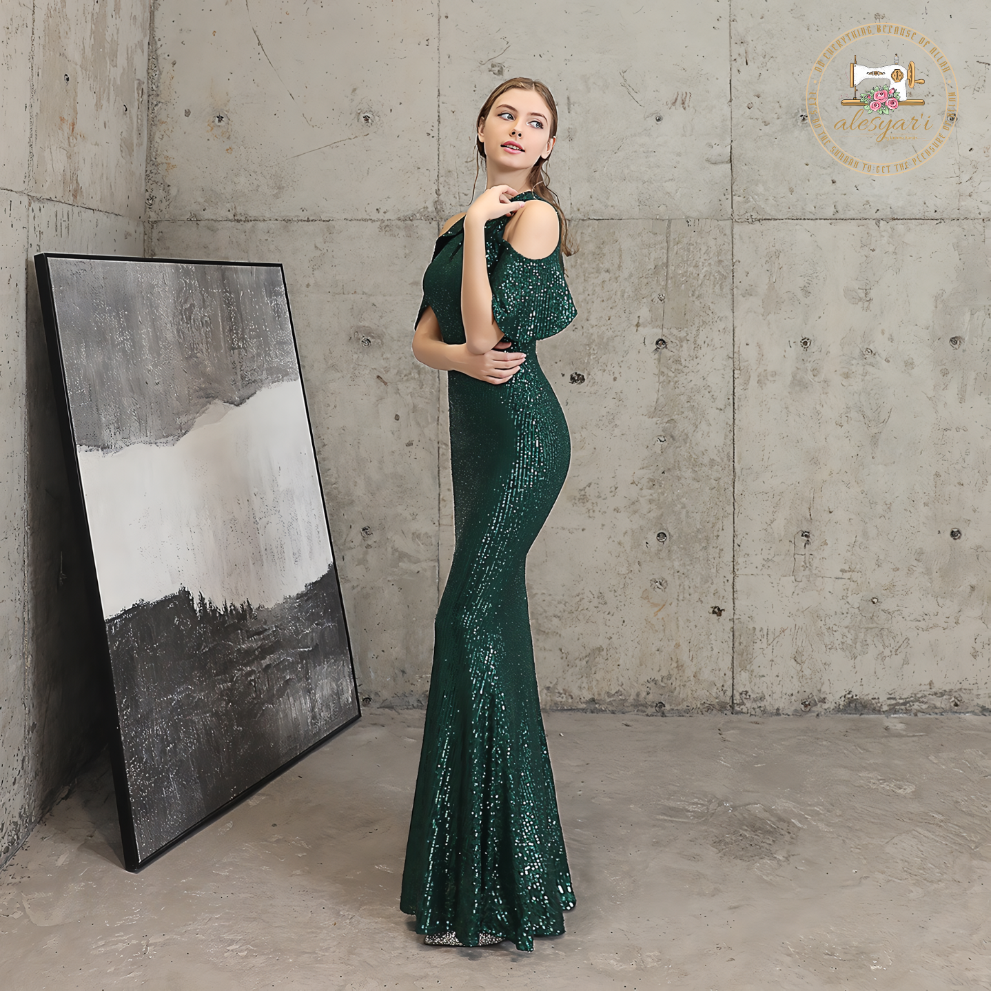 Alesyari Shop I Temperament And Elegant New Banquet Evening Dress Long Short Sleeve Sequined Queen Mermaid Evening Gown