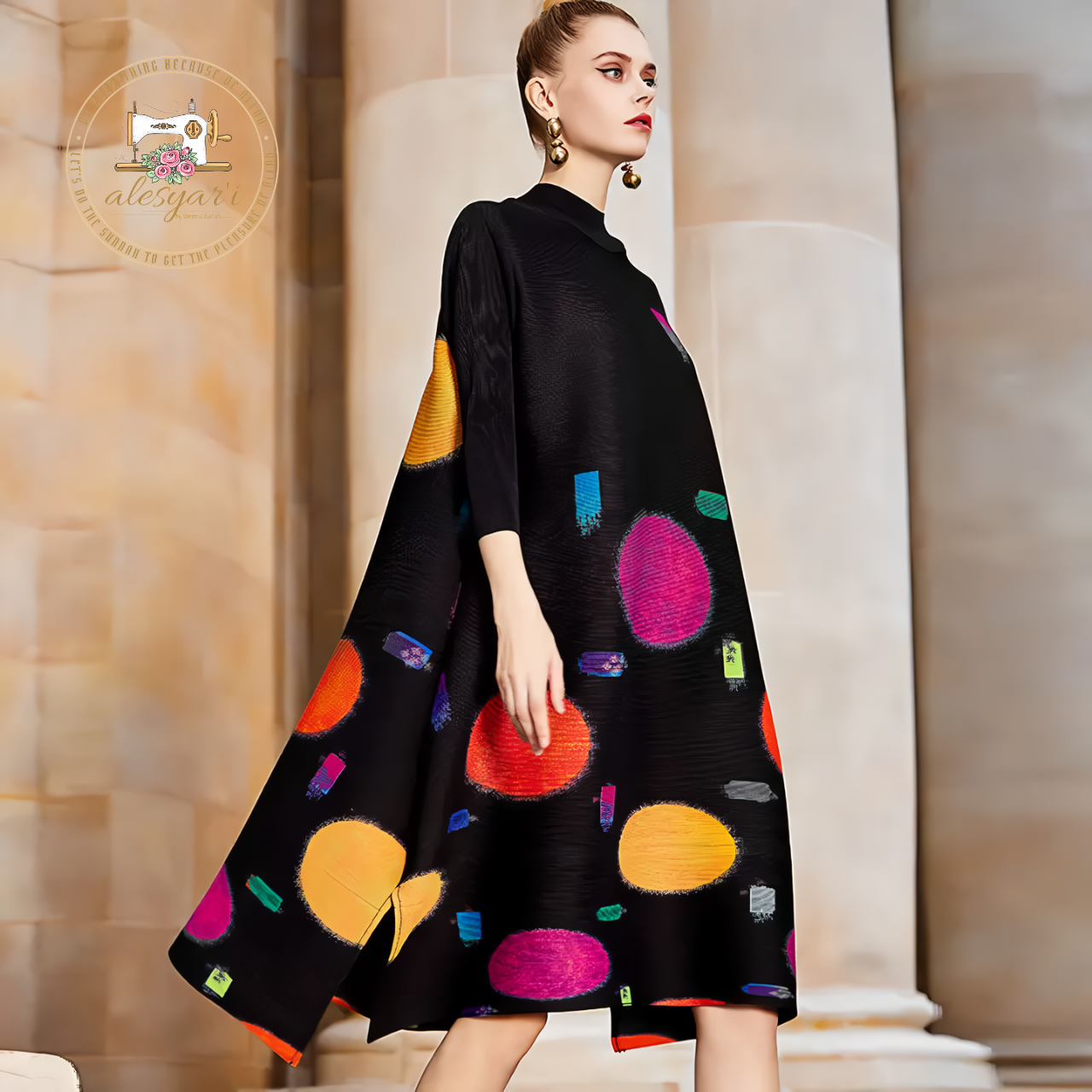 Alesyar'i Shop I European Elegance: Wave Point Printed Dress for Spring and Autumn 2024