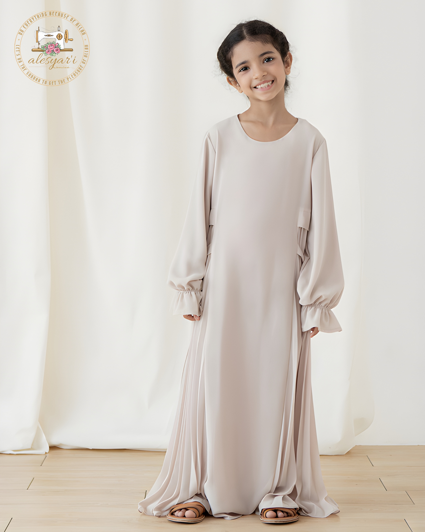 Alesyari Shop I Ramadan Muslim Girls Kids Abaya Dress Open Front Abaya Kebaya (Without Hijab) 2024