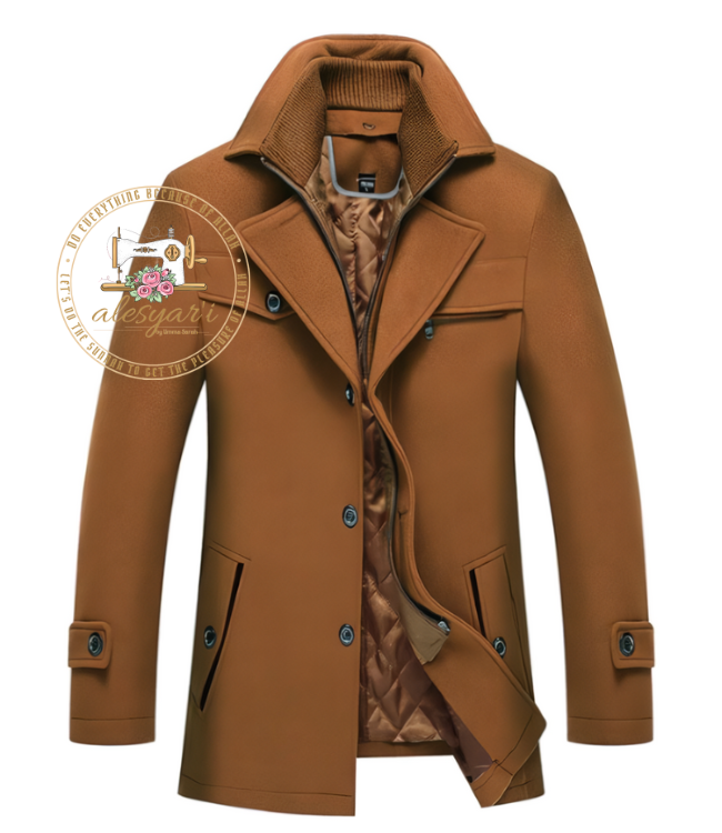 Alesyar'i Shop I Men's Travel Coat with Double Collar, Zipper, and Buttons for a Stylish All-Match Look