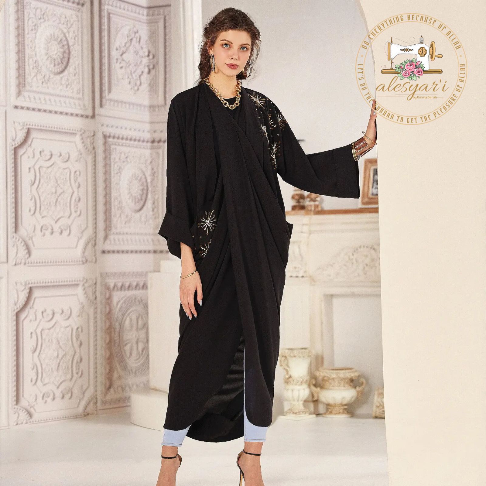 Alesyari Shop I New Muslim Woman Dress Two Through Hand Stitched Beaded Tube Outerwear Elegant Women's Dress Ins Kaftan Muslim Abaya Sets