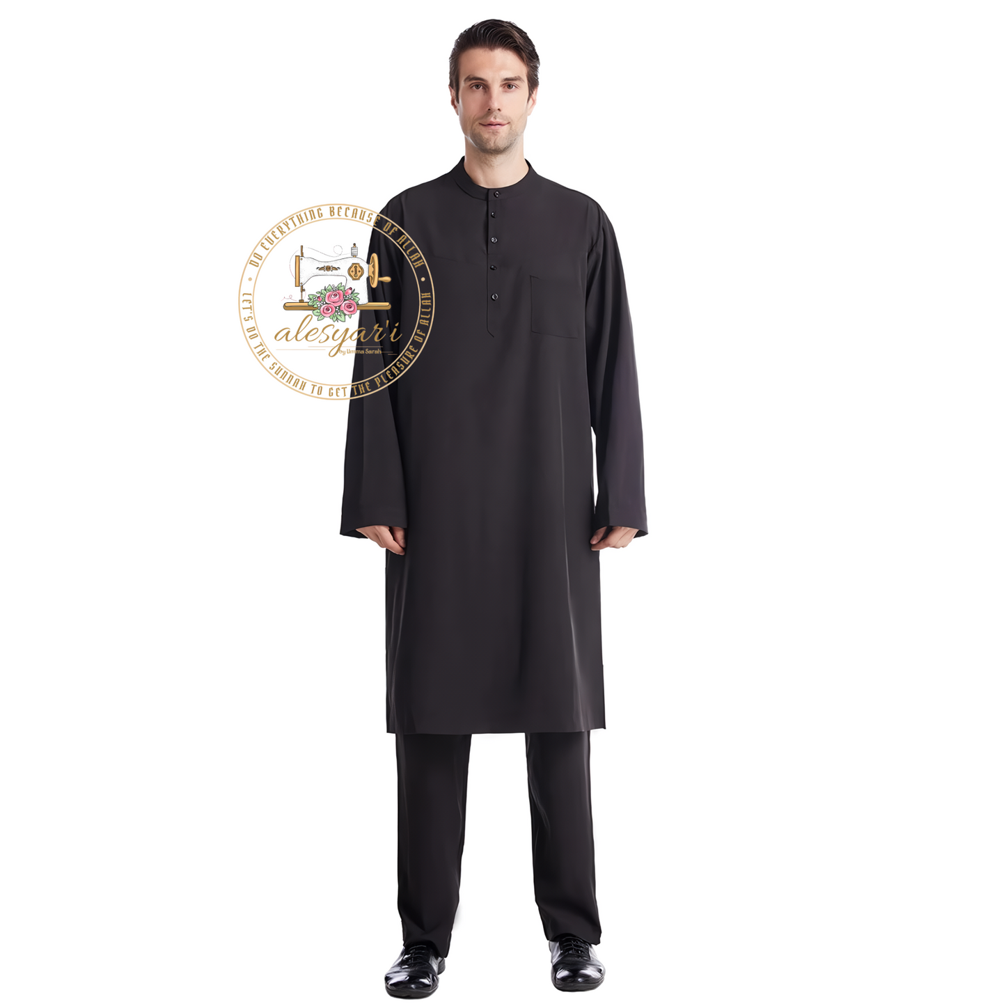 Saudi Jubba Thobe Thoub Set: 2-Piece Kaftan Suit with Long Pants – Traditional Arabic Islamic Muslim Robe for Men's Clothing in Dubai Style