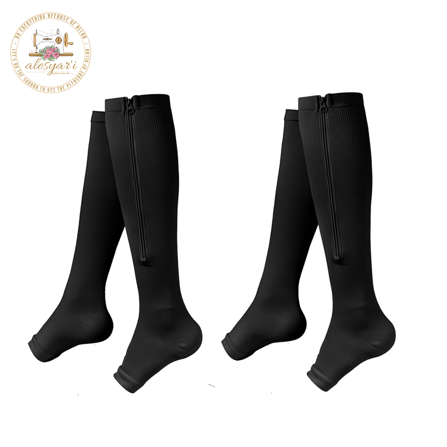 Alesyar'i Shop I Zipper Compression Socks: Calf Knee High Stocking for Medical Nursing, Walking, Running, Hiking, and Sports