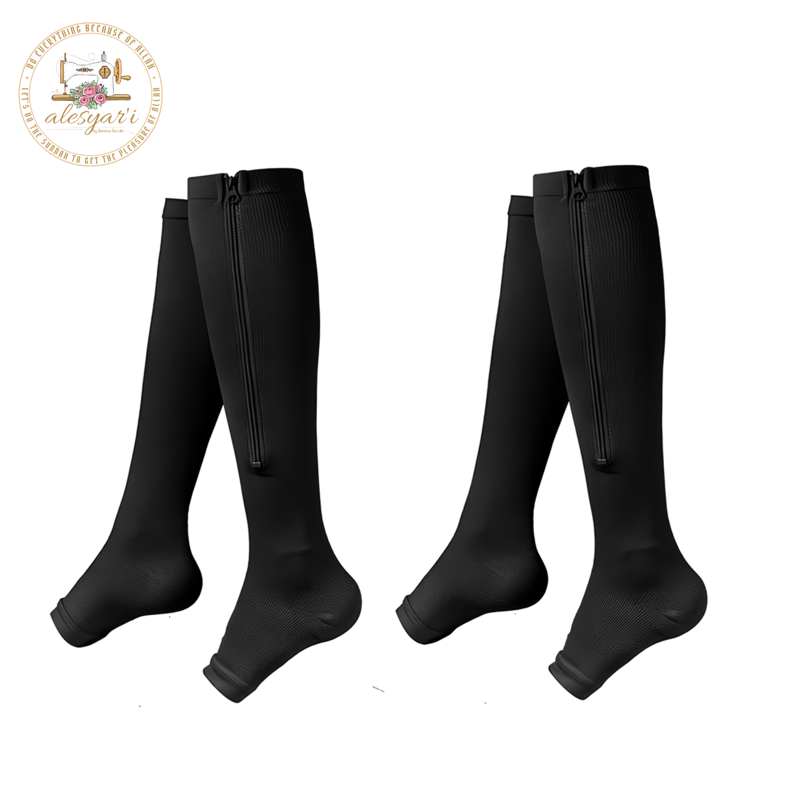 Alesyar'i Shop I Zipper Compression Socks: Calf Knee High Stocking for Medical Nursing, Walking, Running, Hiking, and Sports