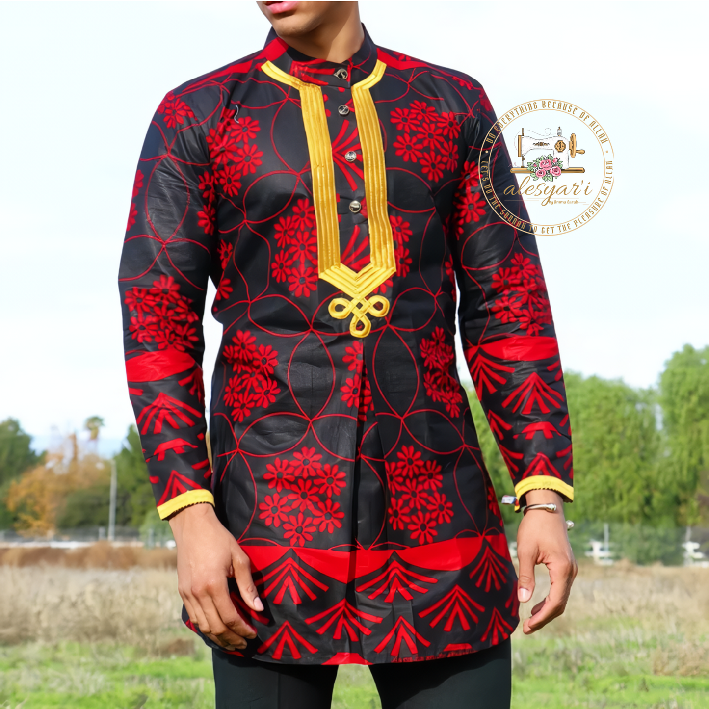 Alesyari Shop I Luxury Designer 2PC Men's Ensemble: Full Pant Set with African Ethnic Traditional Dashiki Outfit