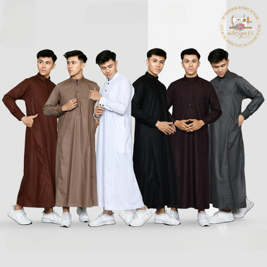 Alesyari Shop I 2024 Men's Muslim Jubba Thobe Solid Color Vintage Stand Collar Long Sleeve Robes Abaya Casual Male Islamic Arabic Kaftan