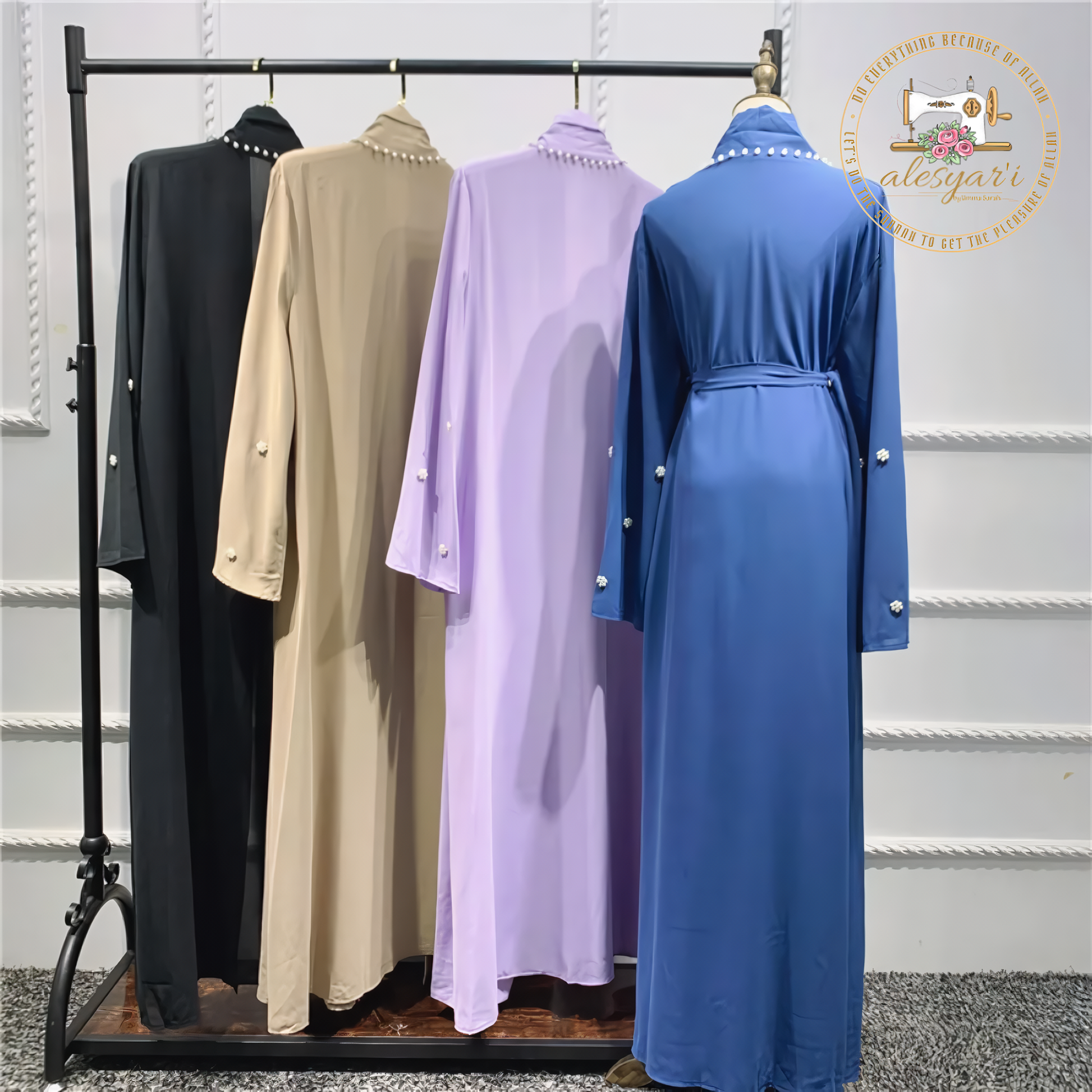 Alesyari Shop I Purple Majesty Luxurious Open-Front Muslim Abaya Kimono with Intricate Embellishments