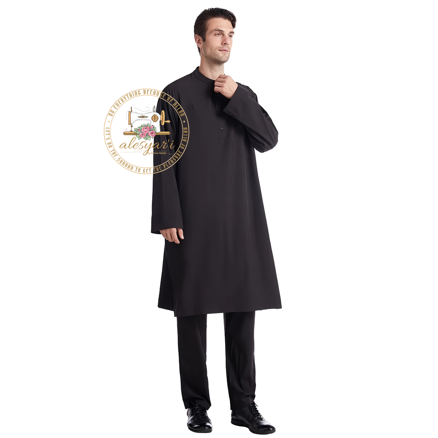 Saudi Jubba Thobe Thoub Set: 2-Piece Kaftan Suit with Long Pants – Traditional Arabic Islamic Muslim Robe for Men's Clothing in Dubai Style