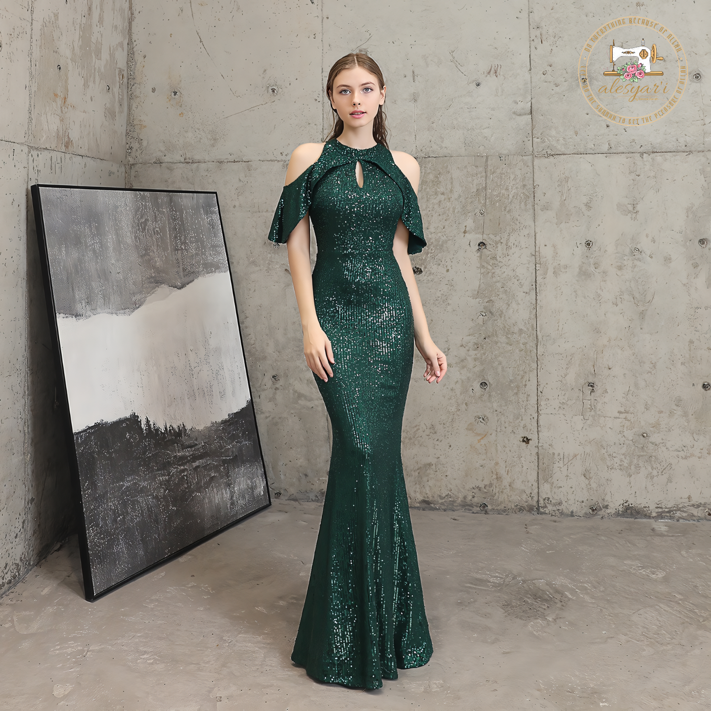 Alesyari Shop I Temperament And Elegant New Banquet Evening Dress Long Short Sleeve Sequined Queen Mermaid Evening Gown