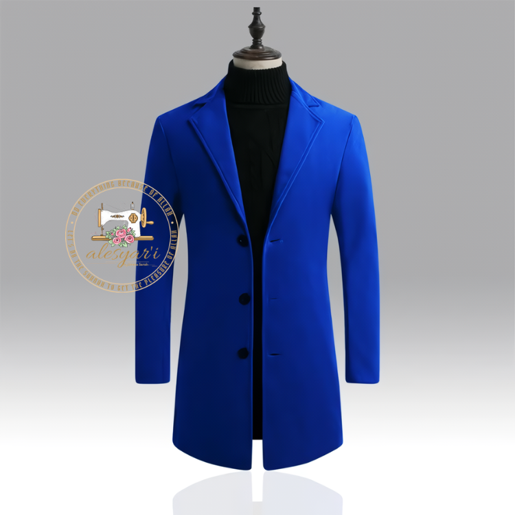 Alesyari Shop I Spring Autumn 2023: New Wool Blend Pure Color Long Cotton Coat - Slim Fit Windbreaker Jacket for Casual Business Fashion in Men's Clothing