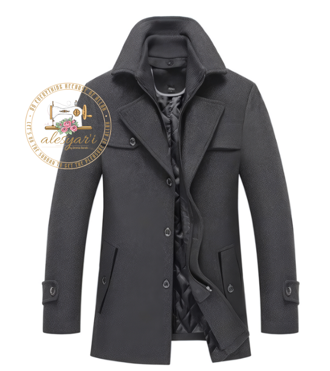 Alesyar'i Shop I Men's Travel Coat with Double Collar, Zipper, and Buttons for a Stylish All-Match Look