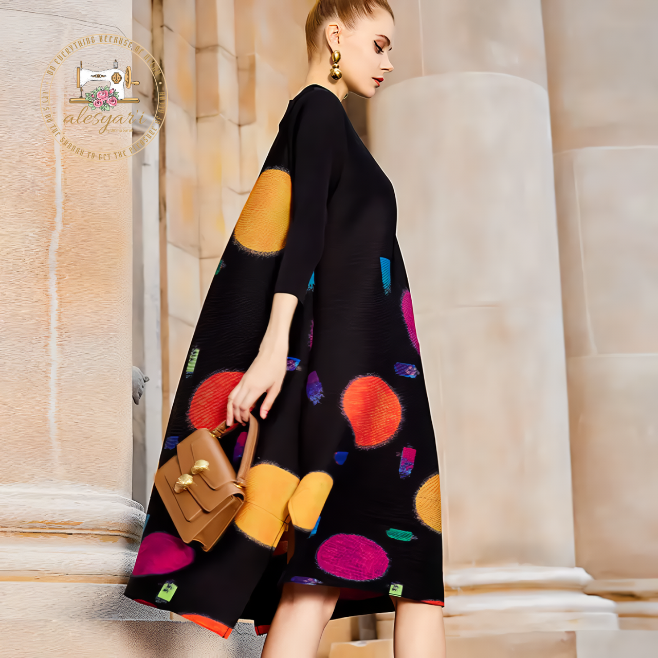 Alesyar'i Shop I European Elegance: Wave Point Printed Dress for Spring and Autumn 2024